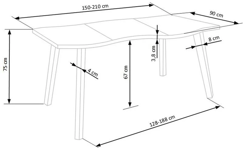Стол обеденный HALMAR DICKSON дуб/черный 150-210/90
